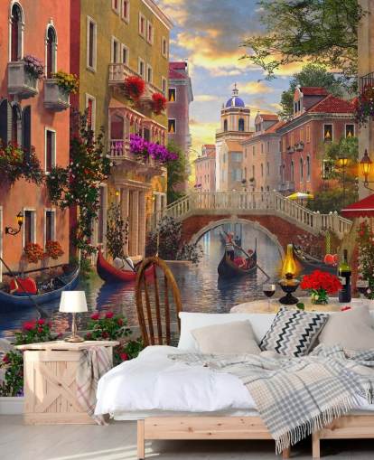 mesa de restaurante e cadeiras em veneza por canal wallpaper