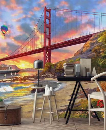 beach in san francisco looking at bridge wallpaper
