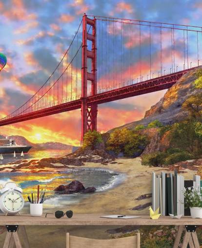 beach in san francisco looking at bridge wallpaper