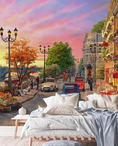 solnedgang ved elven Siene i paris tapet