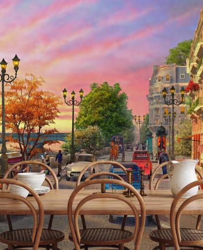 solnedgang ved elven Siene i paris tapet