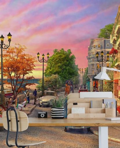 solnedgång vid floden siene i paris tapeter