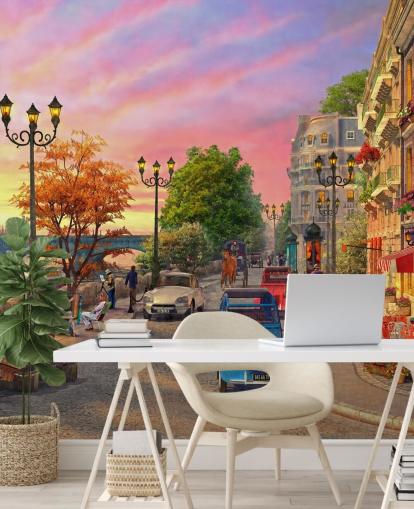 solnedgang ved elven Siene i paris tapet