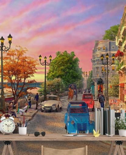 sunset by river siene in paris wallpaper