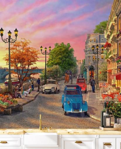 solnedgang ved floden siene i paris tapet