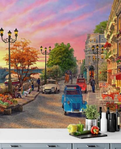 sunset by river siene in paris wallpaper