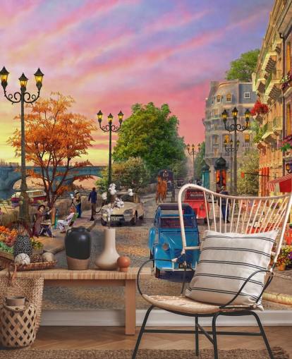 coucher de soleil sur la rivière de Sienne à Paris papier peint