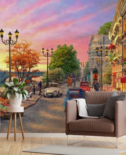 solnedgång vid floden siene i paris tapeter