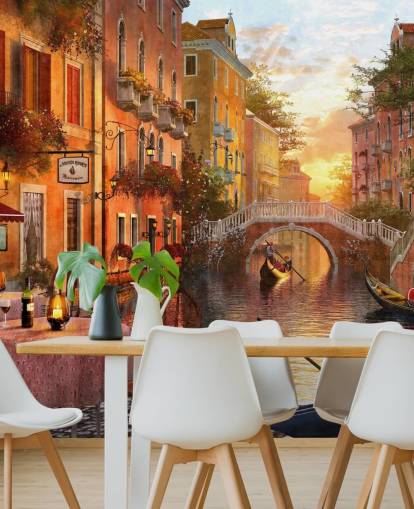 romantic venice at sunset with canal, bridge and boat wallpaper romantic venice at sunset with canal, bridge and boat wallpaper