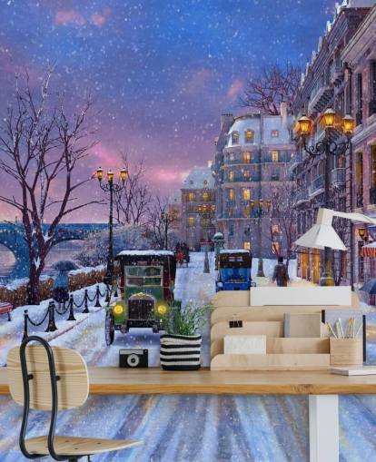 carta da parati neve strade di parigi