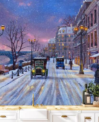 papier peint rues de neige de paris