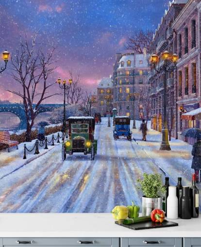 snow streets of paris wallpaper