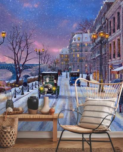 papier peint rues de neige de paris