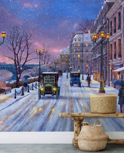 carta da parati neve strade di parigi