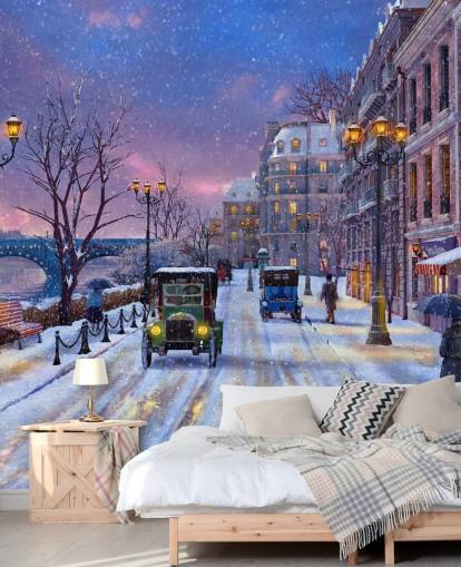 snow streets of paris wallpaper