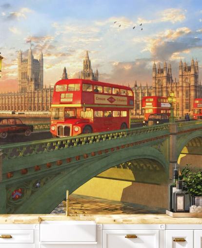 autobuses rojos en puente por las casas del parlamento mural autobuses rojos en puente por las casas del parlamento mural
