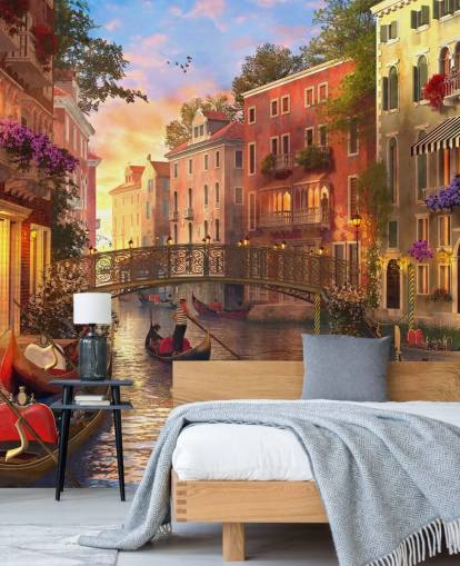 romantic digital art of venetian canal and bridge wallpaper