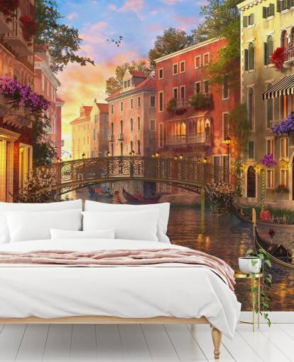 romantisk digital konst av venetianska kanalen och bro tapeter