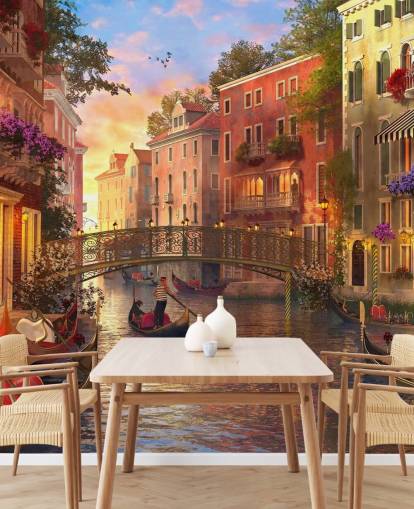 romantic digital art of venetian canal and bridge wallpaper