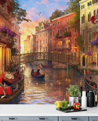 arte digital romântica do canal veneziano e papel de parede da ponte