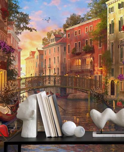 romantisk digital kunst av venetianske kanalen og bro tapet