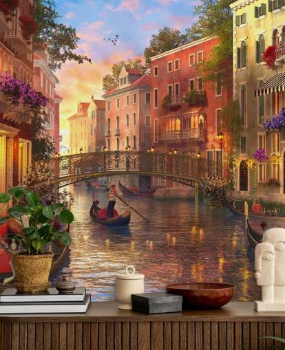 arte digital romántico del fondo de pantalla de canal y puente veneciano arte digital romántico del fondo de pantalla de canal y puente veneciano