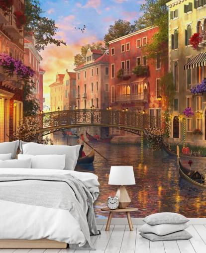 romantisk digital kunst av venetianske kanalen og bro tapet