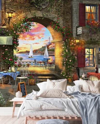 romantic european town wallpaper