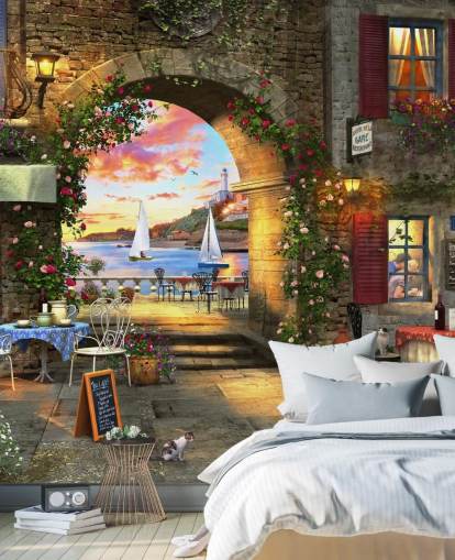 romantische europese stad behang