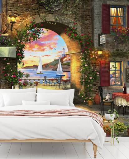 romantic european town wallpaper