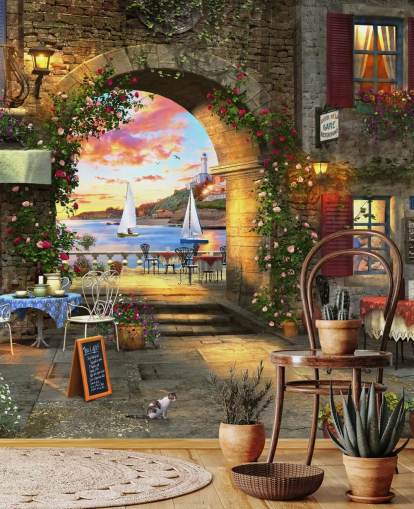 romantic european town wallpaper