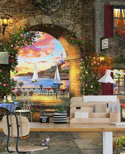 romantische europese stad behang