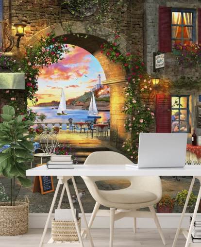 romantic european town wallpaper