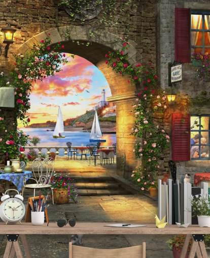 romantische europese stad behang