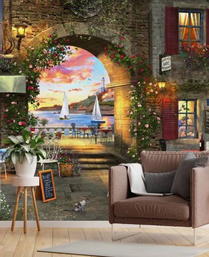 romantic european town wallpaper