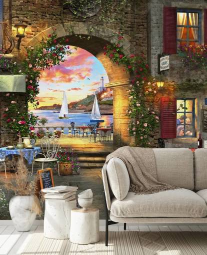 romantic european town wallpaper