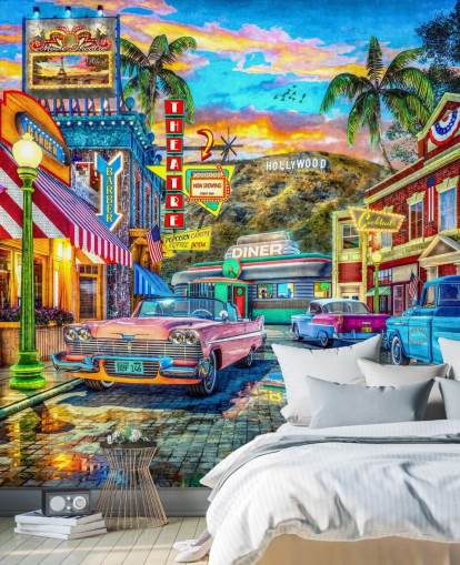 colourful hollywood street wallpaper