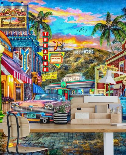 fargerik hollywood street tapet