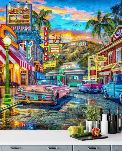 fargerik hollywood street tapet