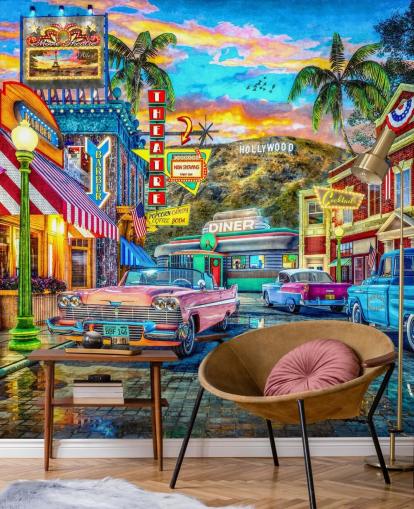 fargerik hollywood street tapet fargerik hollywood street tapet