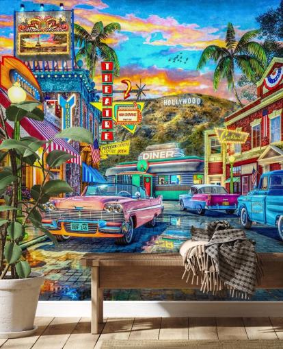 colourful hollywood street wallpaper