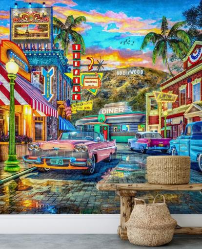 fargerik hollywood street tapet