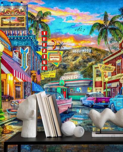 colourful hollywood street wallpaper