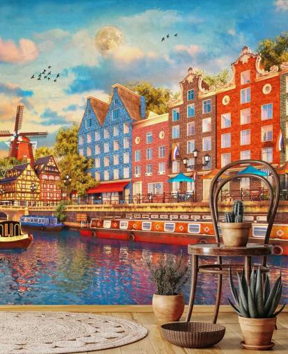 farverige huse i gamle amsterdam tapet farverige huse i gamle amsterdam tapet