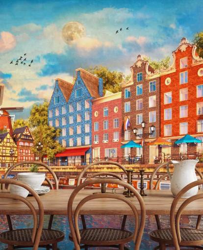 colourful houses in old amsterdam wallpaper