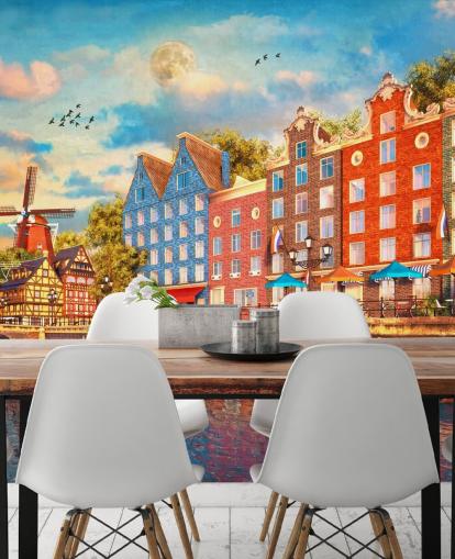 colourful houses in old amsterdam wallpaper