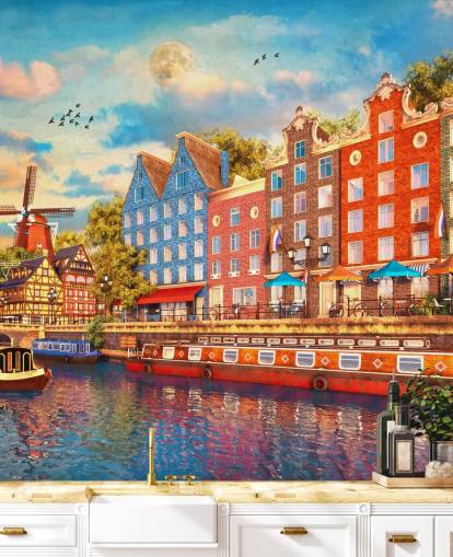 fargerike hus i gammel amsterdam tapet fargerike hus i gammel amsterdam tapet