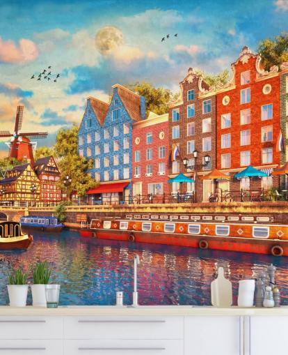 färgglada hus i gamla Amsterdam tapeter