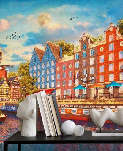 kleurrijke huizen in oud amsterdam behang kleurrijke huizen in oud amsterdam behang