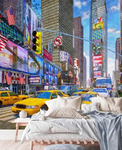 gele taxi's in times square behang